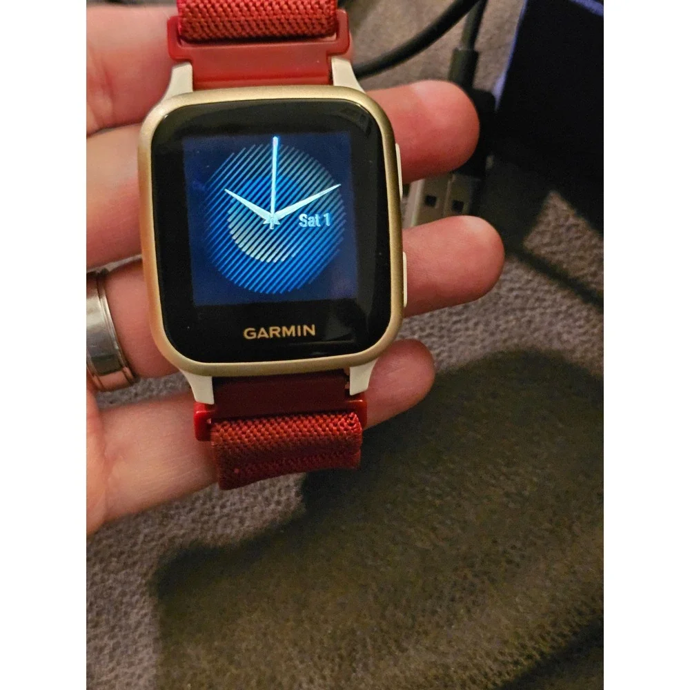 Garmin Venu Sq Smartwatch Light Gold White with 6 Extra Bands and Charger